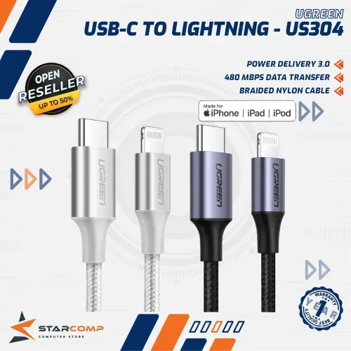 UGREEN KABEL LIGHTNING (MFI) TO USB-C NYLON BRAIDED - US304