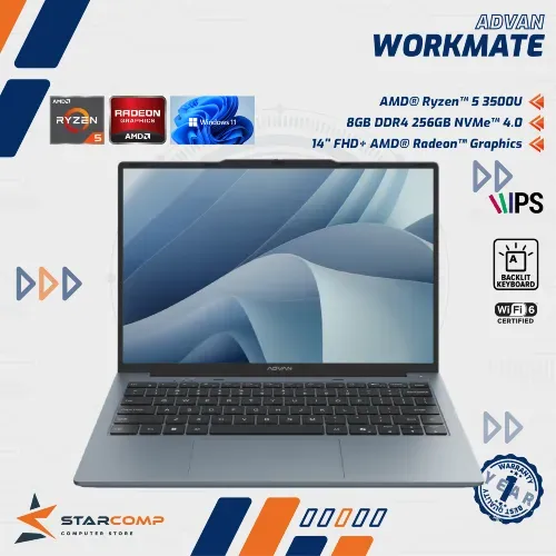 ADVAN WORKMATE RYZEN 5 3500U 8GB SSD 256GB 14" FHD+ IPS W11