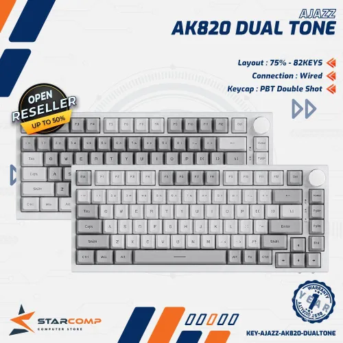 AJAZZ AK820 DUAL TONE 75% MECHANICAL KEYBOARD WIRED WHITE BACKLIGHT GREY KEYCAPS