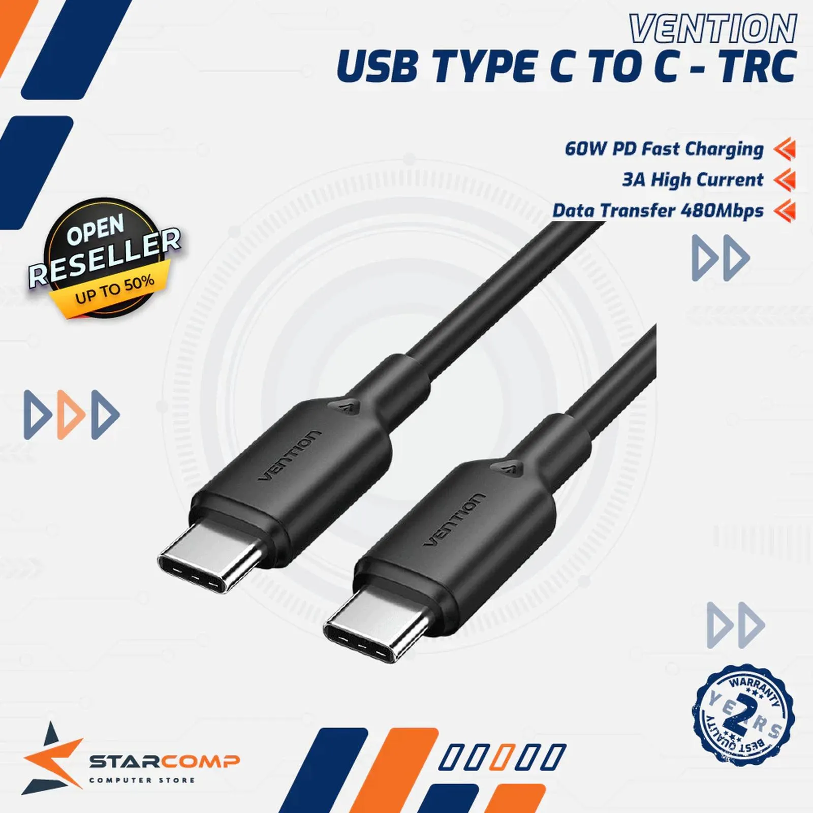 KABEL VENTION USB 2.0 TYPE C TO TYPE C 1M (TRCWF)