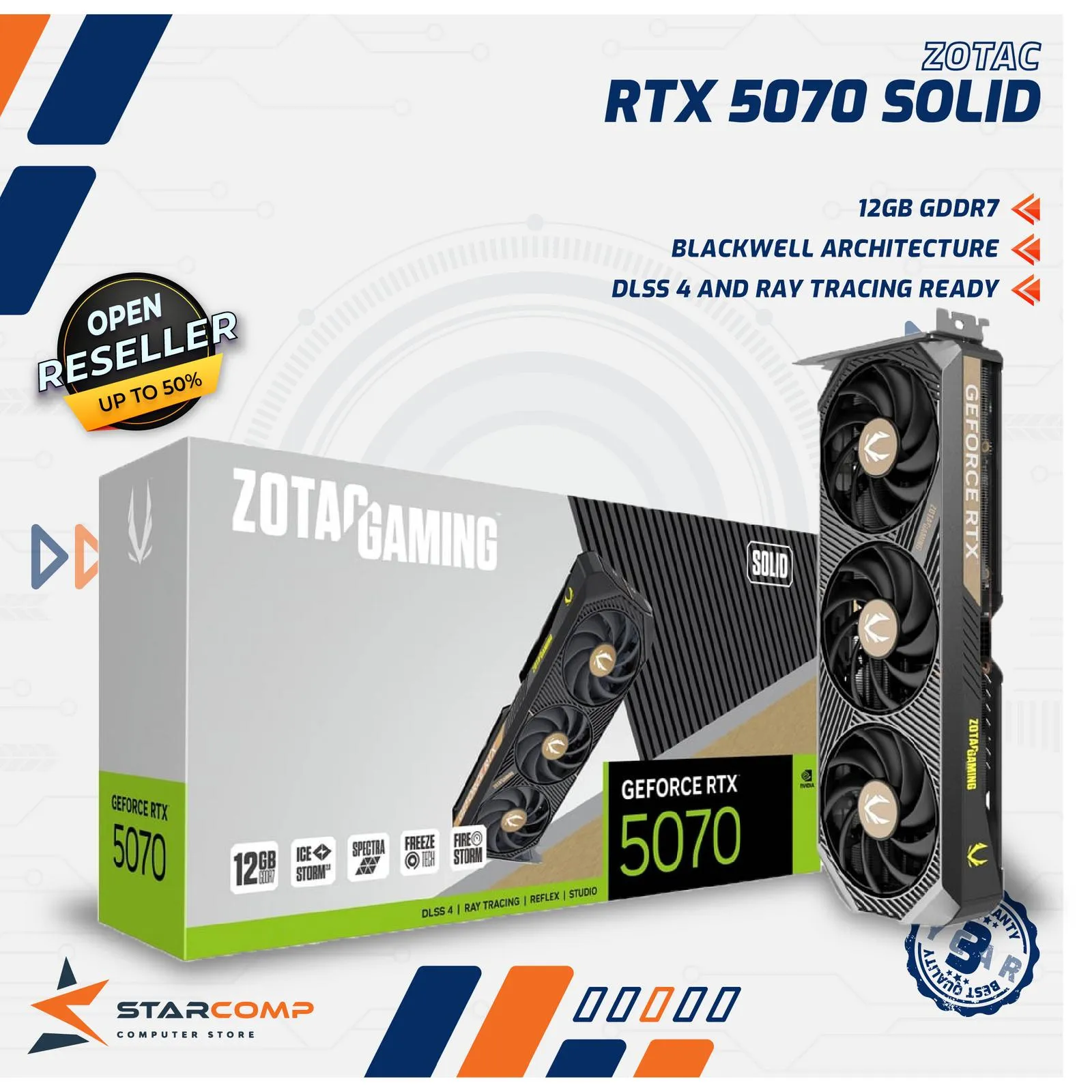 VGA ZOTAC RTX5070 SOLID 12GB D7 192BIT OC