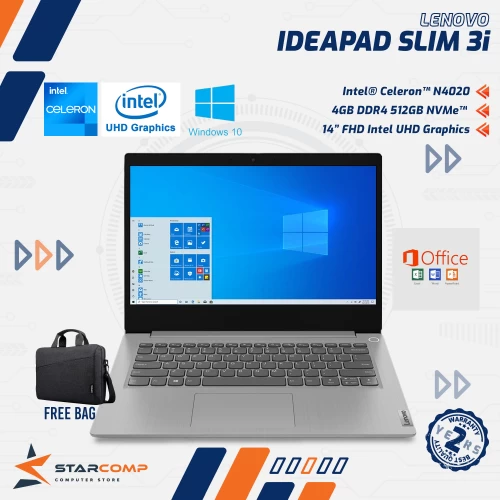 LENOVO IDEAPAD SLIM 3I | CELERON N4020 4GB 512GB SSD 14" FHD PLATINUM GREY - 4NID