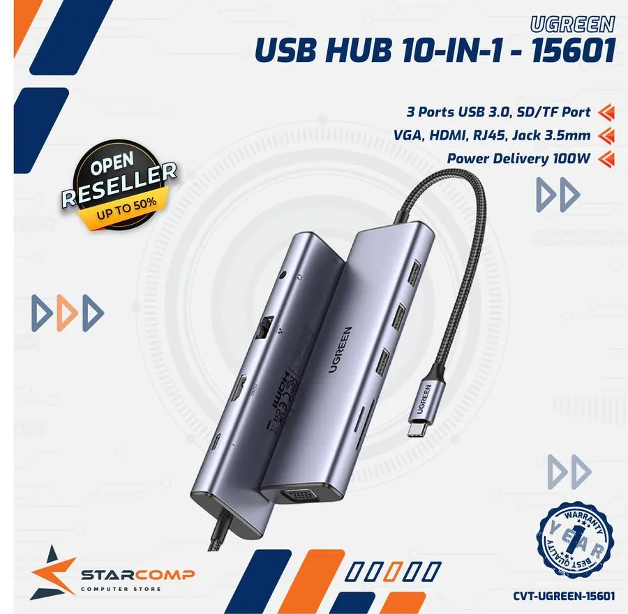 USB HUB UGREEN TYPE C 10IN1 LITE (15601)