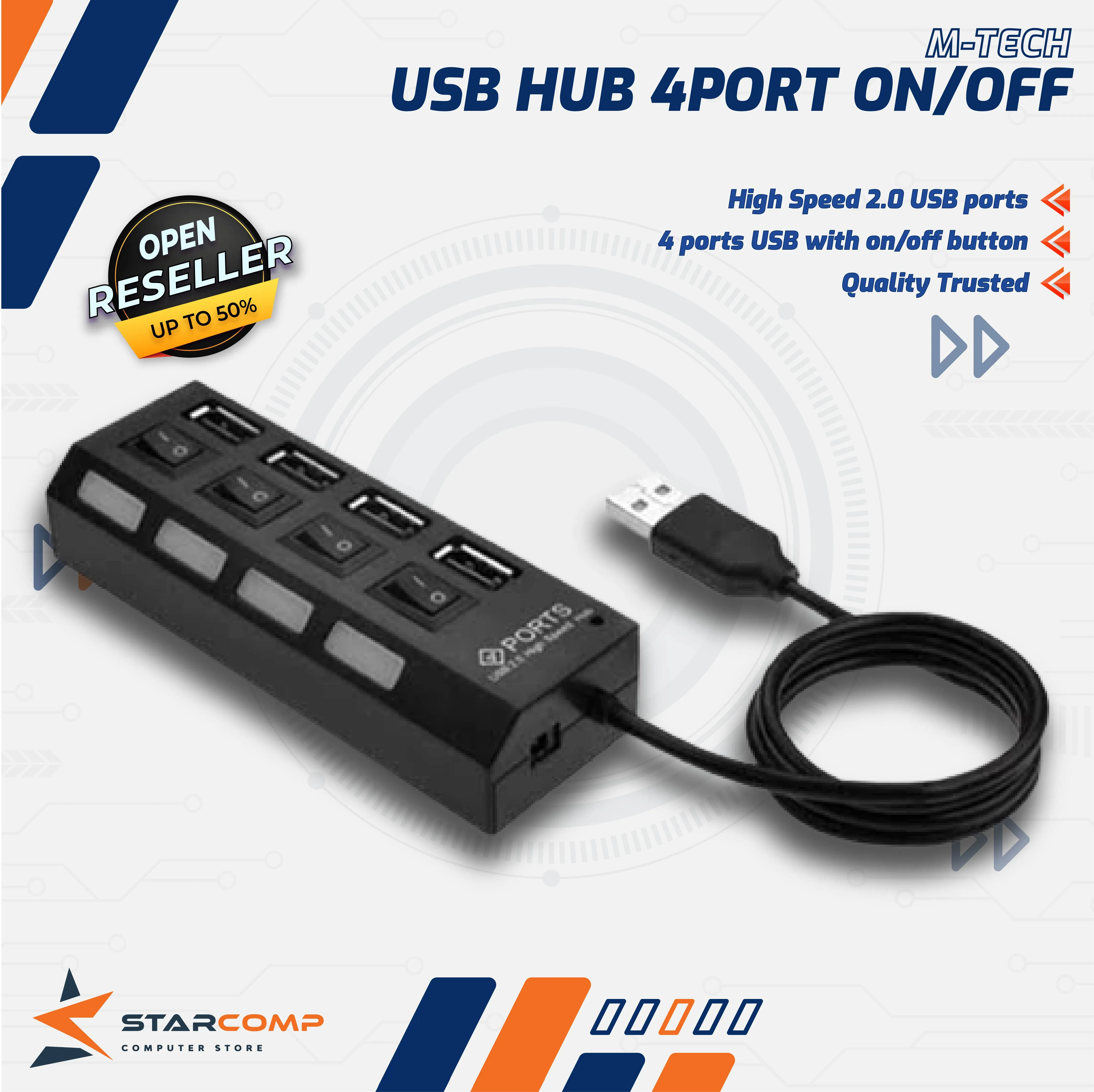 USB HUB M-TECH 4PORT 2.0 ONOFF