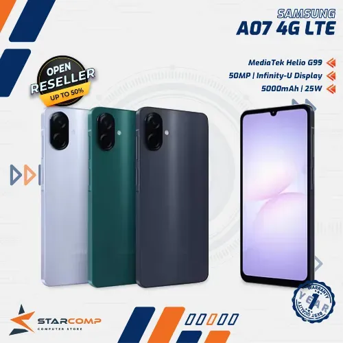 SAMSUNG GALAXY A07 4G LTE 4/64 4/128 GB HELIO G99 50MP 5000MAH GARANSI RESMI