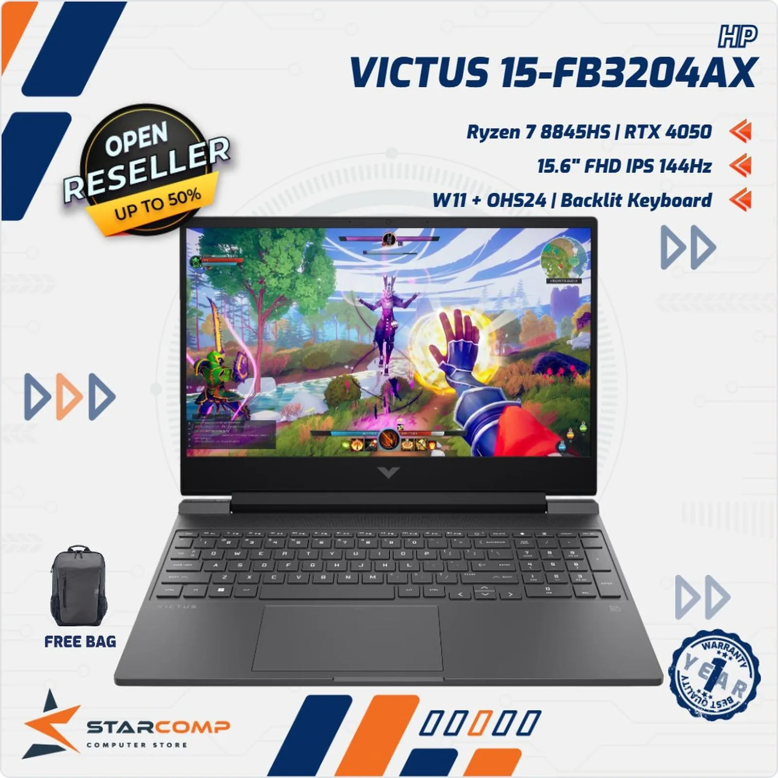 NOTEBOOK HP VICTUS 15-FB3204AX RYZEN 7-8845HS/16/512/RTX4050