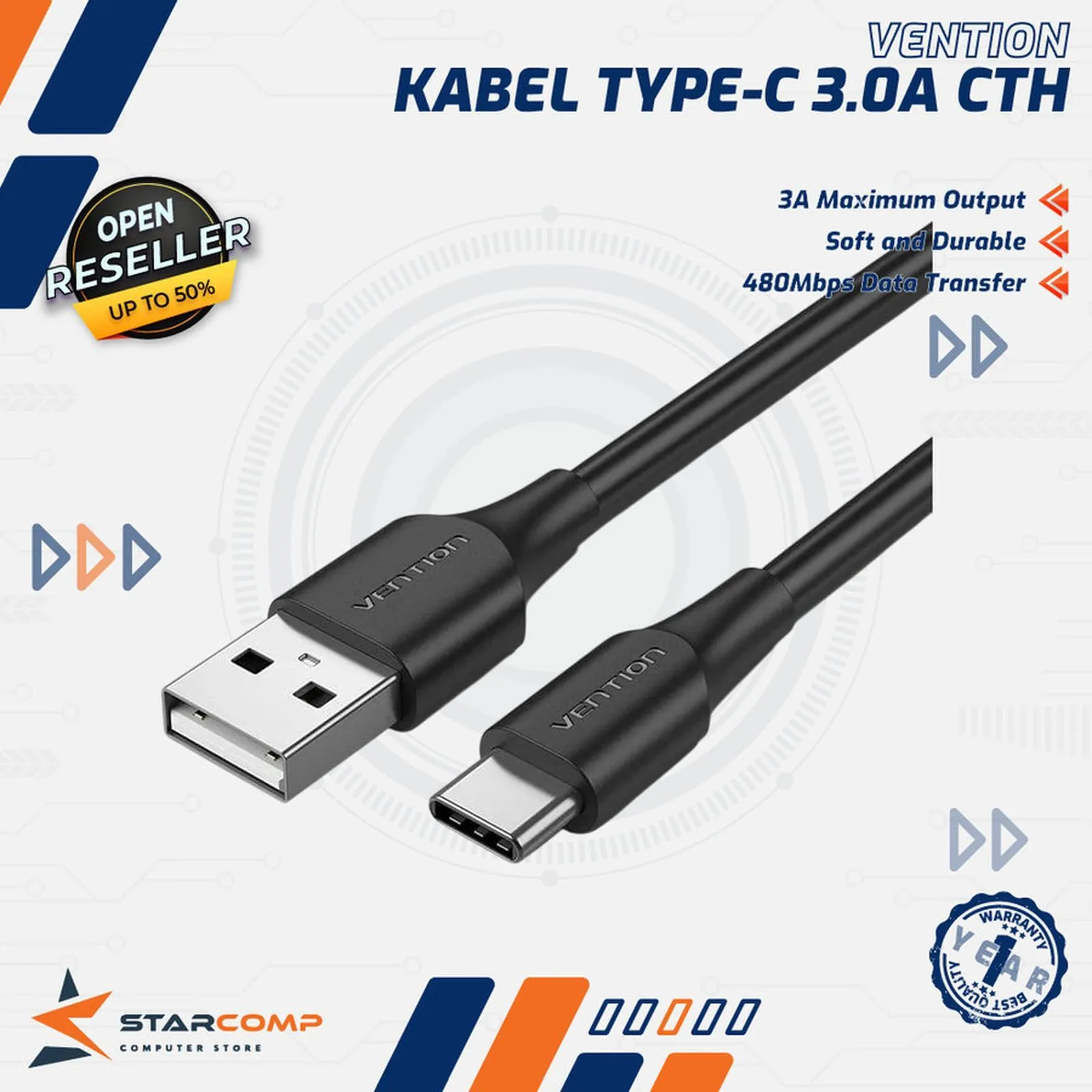 KABEL VENTION USB 2.0 TO TYPEC 3A 2M (CTHBH / CTHWH)