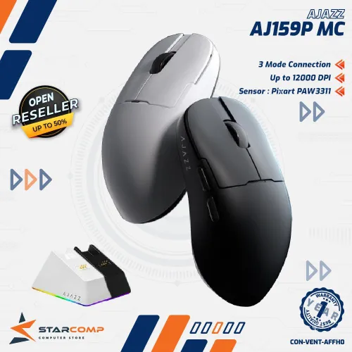 AJAZZ AJ159P MC / AJ159 P MC PAW3311 WIRELESS TRI-MODE GAMING MOUSE WITH DOCKING 12.000DPI LIGHTWEIGHT - GAMING MOUSE