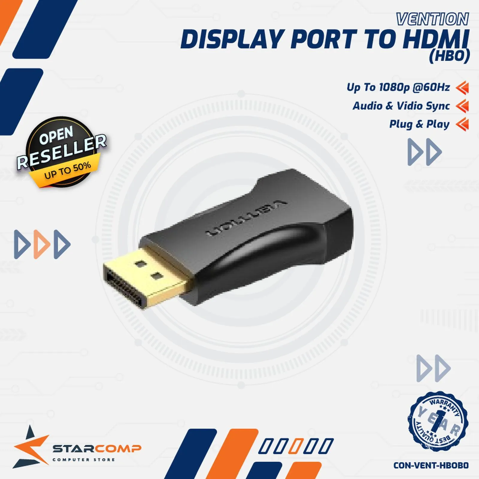 CONVERTER VENTION DISPLAYPORT MALE TO HDMI FEMALE (HBOB0)
