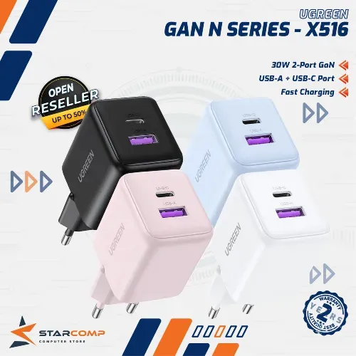 UGREEN X516 CHARGER 30W GAN N SERIES MINI 2 PORT TYPE C USB-A PD FAST CHARGING
