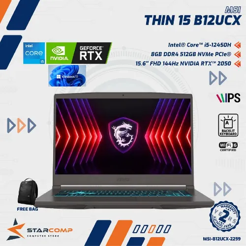MSI THIN 15 B12UCX I5-12450H RTX2050 16GB 512GB 15.6" FHD 144HZ W11