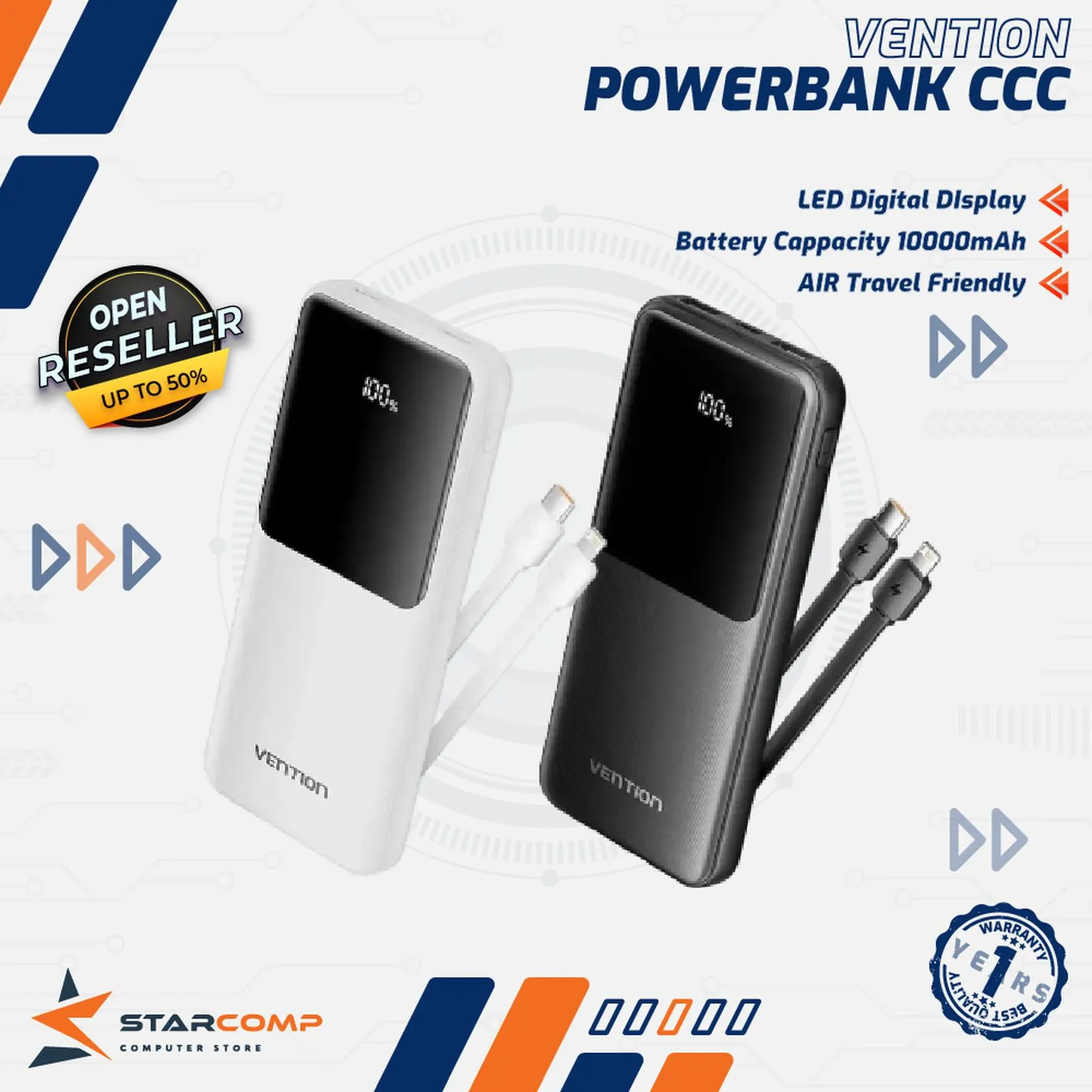 PB VENTION 10000MAH 22.5W BUILT IN TYPE C + KABEL LIGHTNING (FHOB0-TY / FHOWO-TY)
