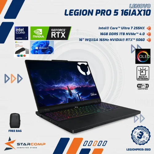 LENOVO LEGION PRO 5 16IAX10 CORE ULTRA 7 255HX RTX5060 16GB 1TB SSD 16" WQXGA OLED 165HZ W11 OHS