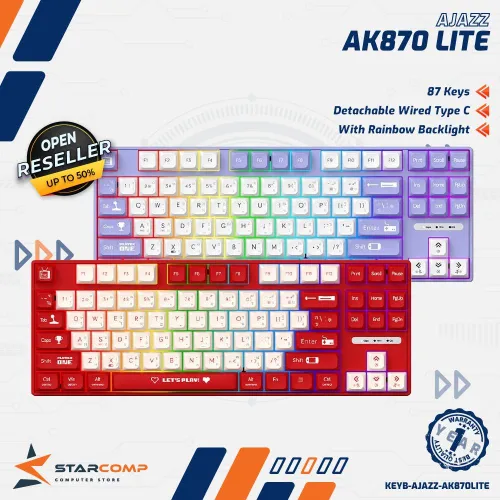 AJAZZ AK870 LITE TKL MECHANICAL KEYBOARD WIRED RAINBOW - AJAZZ AK870MC