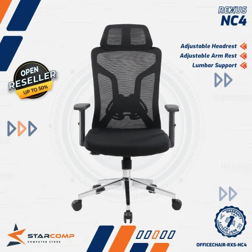 REXUS NC4 / NC-4 ERGONOMIC OFFICE CHAIR KURSI KANTOR ADJUSTABLE HEADREST