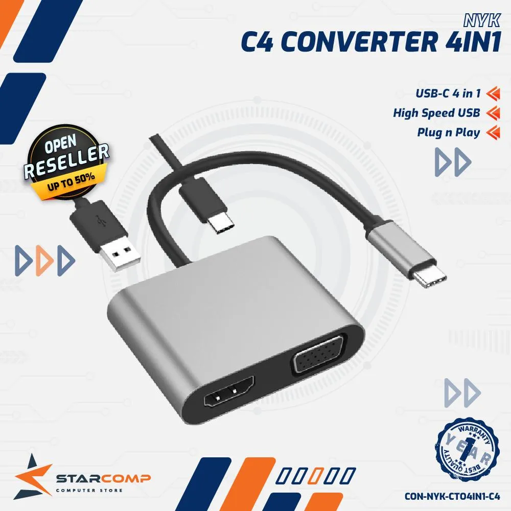 CONVERTER NYK TYPEC TO TYPEC HDMI USB VGA 4IN1 C4