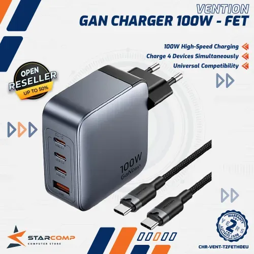 VENTION GAN CHARGER 100W GRAY WITH CABLE USB C | TZ - FET