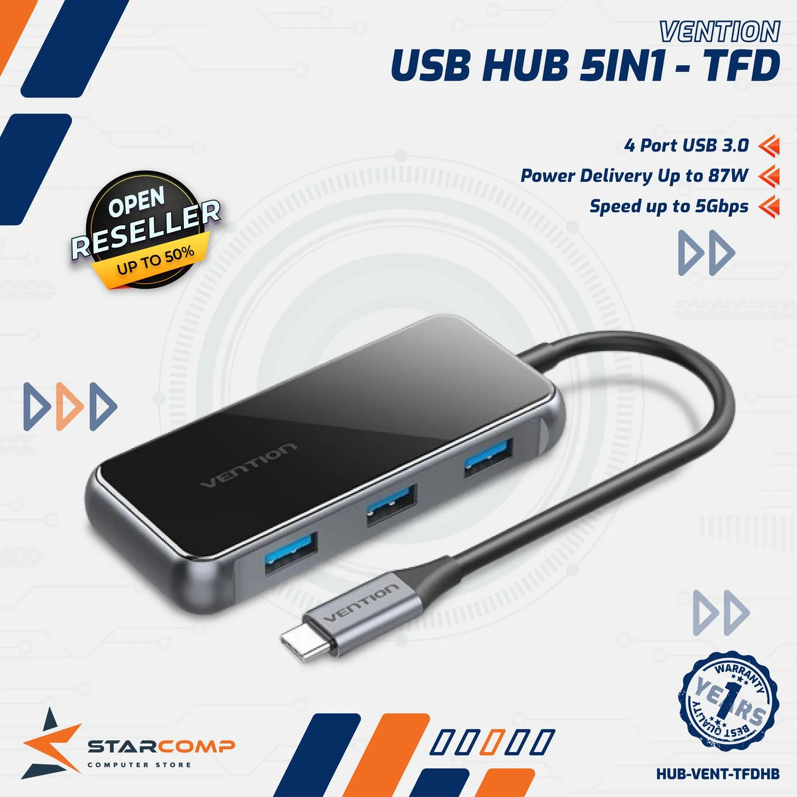 USB HUB VENTION TYPE C 3.1 TO 3 PORT USB 3.0 PD (TFDHB)