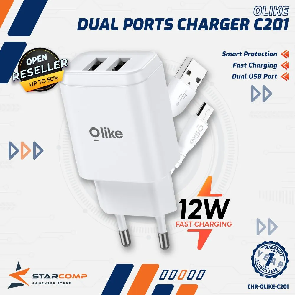 CHARGER OLIKE DUAL PORT 12W + KABEL USB MICRO C201