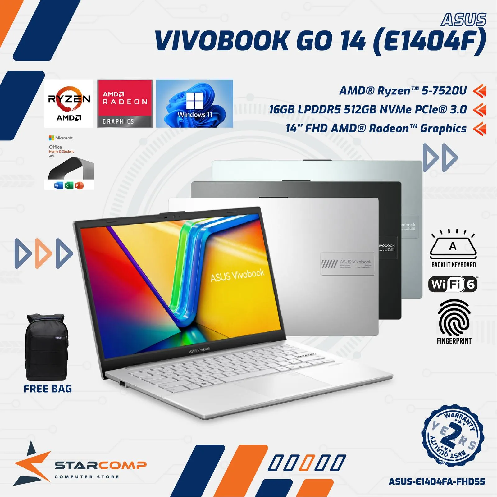 NOTEBOOK ASUS E1404FA-VIPS554 R5-7520U/16/512