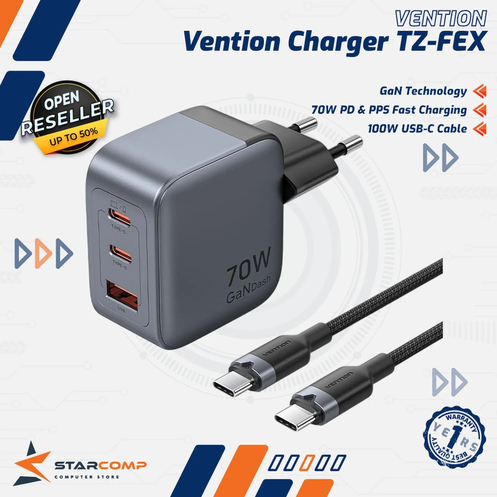 CHARGER SET VENTION GANDASH 70W GAN (TZ-FEXH0-EU)