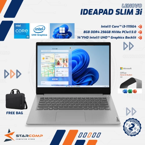 LENOVO IDEAPAD SLIM 3I | CORE I3-1115G4 8GB 512GB SSD 14" FHD BACKLIT PLATINUM GREY - FQID