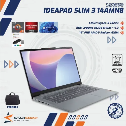 LENOVO IDEAPAD SLIM 3 14AMN8 RYZEN 3 7320U 8GB 512GB W11+OHS