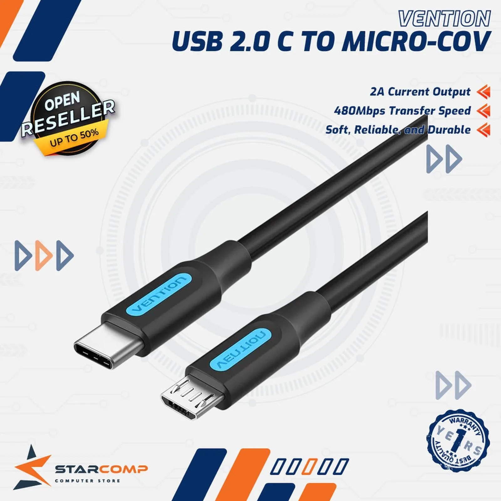 KABEL VENTION TYPEC 2.0 TO USB-B MICRO 50CM (COVBD)