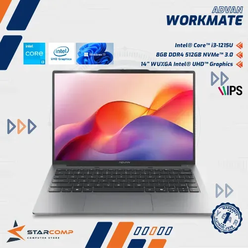 ADVAN WORKMATE CORE I3-1215U 8GB SSD 256GB INTEL UHD 14" FHD+ 16:10 IPS W11