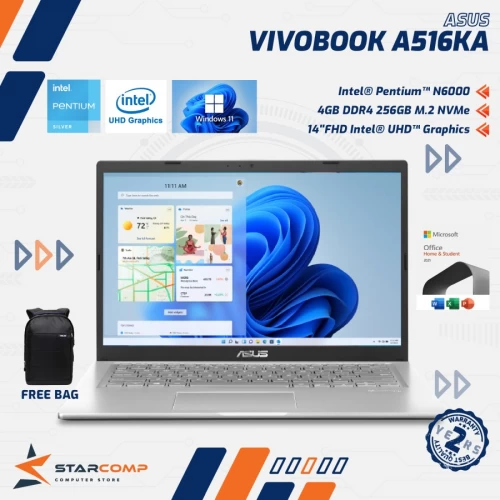 ASUS VIVOBOOK 15 A516KA-FHD622 | PENTIUM N6000 4GB 256GB 15.6" FHD SILVER