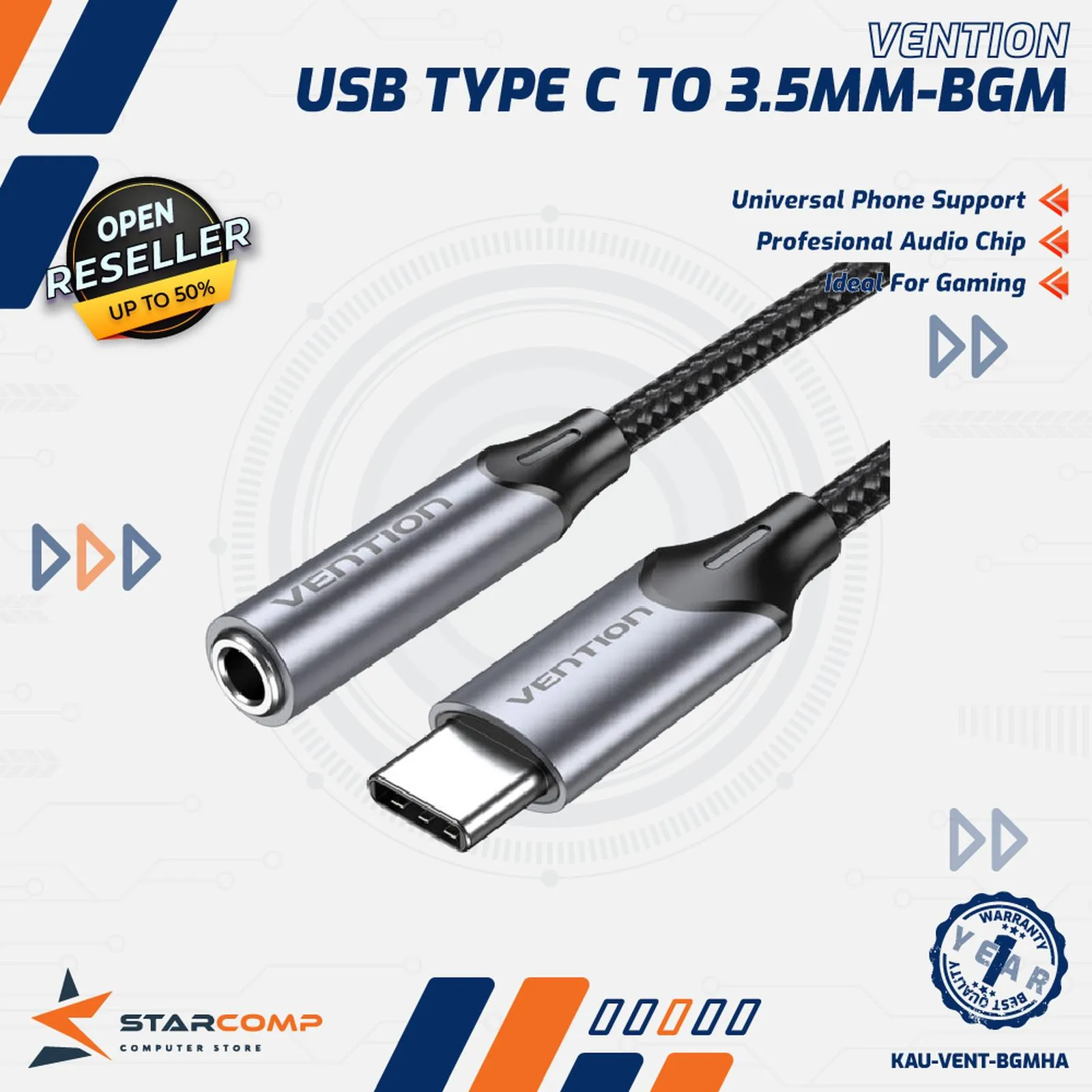 SPLITTER AUDIO VENTION TYPE-C TO 3.5MM 10CM (BGMHA)