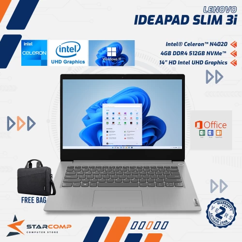 LENOVO IDEAPAD SLIM 3I | CELERON N4020 4GB 512GB SSD 14" HD PLATINUM GREY - 7GID
