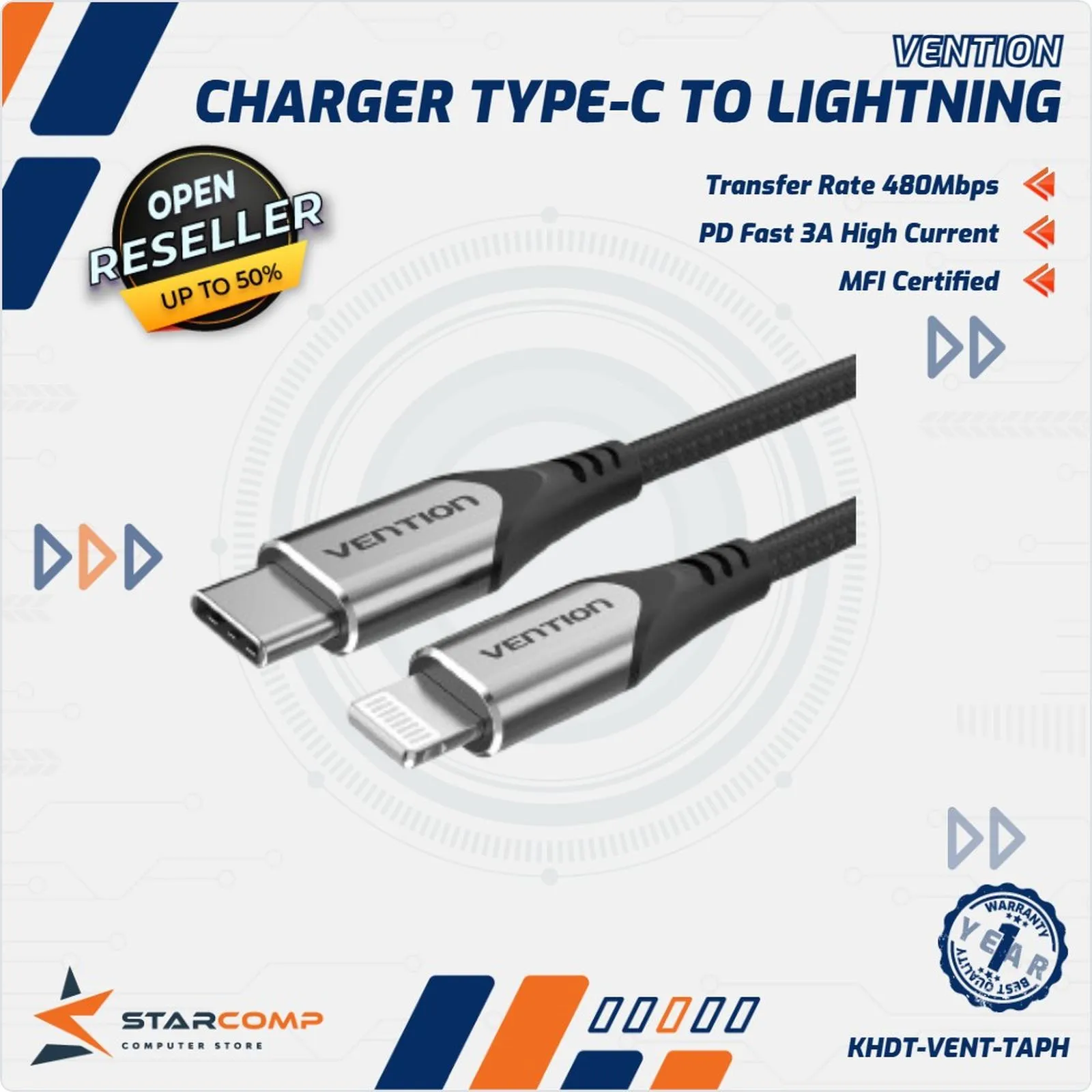 KABEL VENTION USB TO LIGHTNING M/M 2M (TAPHH)