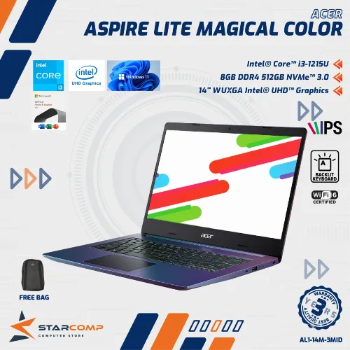 ACER LITE 14 AL1-14M I3-1215U 8GB 512GB SSD 14" WUXGA IPS INTEL UHD W11 OHS