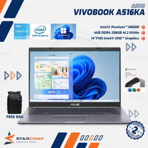 ASUS VIVOBOOK 15 A516KA-FHD621 | PENTIUM N6000 4GB 256GB 15.6" FHD GREY