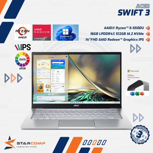 ACER SWIFT 3 SF314-43-R8PQ | RYZEN 5-5500U 16GB 512GB SSD VEGA 7 14" FHD IPS W11+OHS
