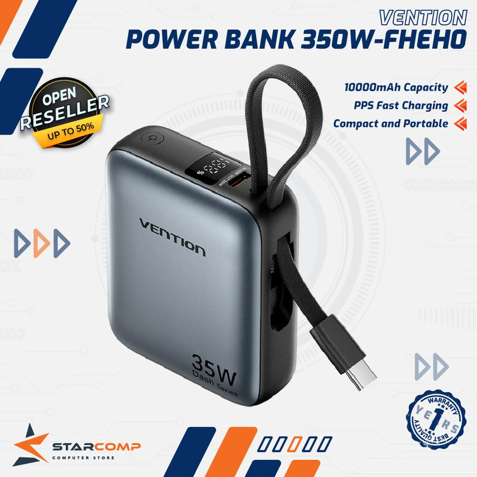 PB VENTION MINI 10000MAH 35W BUILT IN TYPE C CCC CERTIFIED (FHEH0-TY)